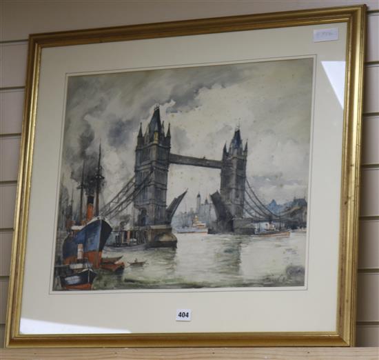 Frank Will, watercolour and pencil, Tower Bridge, London, signed and dated 36, 45 x 54cm